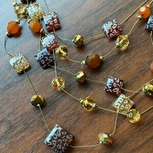 Y2K Lucite and Metal Layered Brown Leopard Statement Necklace